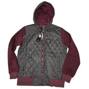 AR-MA Chic Men’s Quilted Hooded Jacket M Grey Burgundy Shacket Coat Cabincore